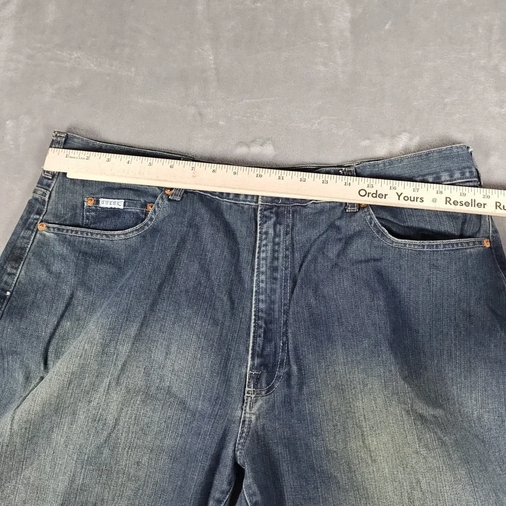 Vintage Guess Jeans Mens 40x29 Blue Baggy Wide Leg Y2K Faded Skater Hiphop